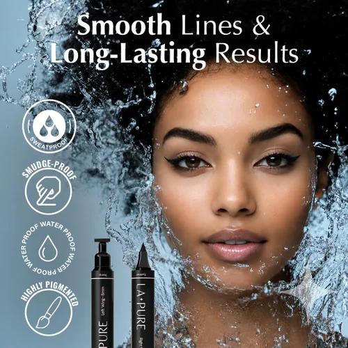 Vista 4 de Sello original para delineador., 10mm, Negro Waterproof Liquid Eyeliner – Fine Tipped Pen Eyeliner Stencil Smudge Proof Eye Liner Tiktok Trend