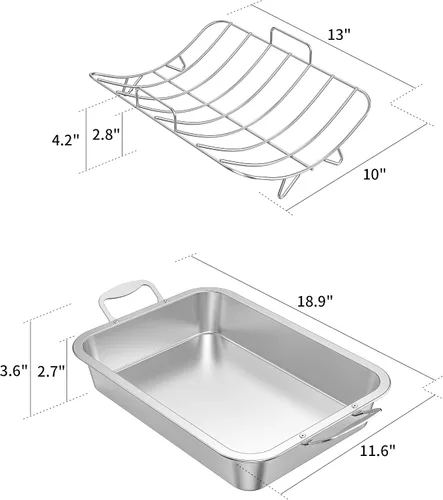 Vista 4 de Skyflame - Asador de acero inoxidable con estante para Turquía Roaster Pan with Nonstick U-Rack, Large Capacity, Indoor/Outdoor Oven Cooking