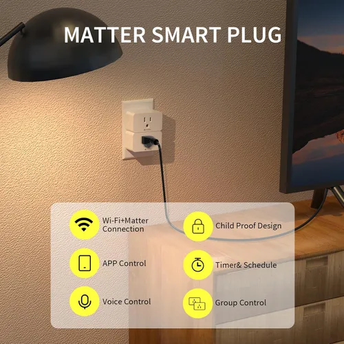 Vista 4 de Minoston Matter - Enchufe inteligente, compatible con Alexa, Google Home, Apple Home, SmartThings, Siri, Smart Outlet 15A Max, control remoto