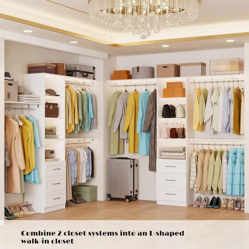 Vista 3 de Sistema de Armario con Cajones, Sistema Organizador de Armario de 5-8 Pies, Sistema de Almacenamiento de Armario Walk-in de Madera de 96