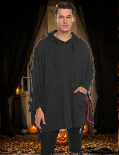 Vista 2 de COOFANDY - Poncho con capucha, unisex, casual, suéter con bolsillo
