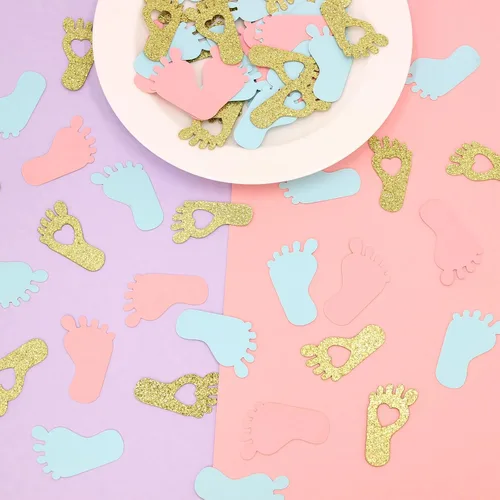 Vista 3 de Huella de confeti para baby shower para revelación de género, decoración de mesa de fiesta, regalo de fiesta de género para bebé, caja