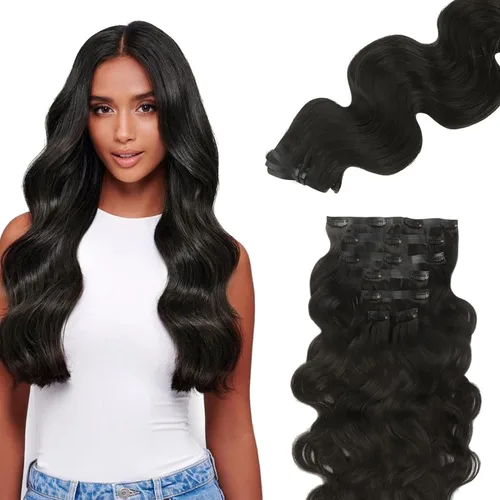 Vista 58 de Lashey Extensiones de cabello humano con clip, sin costuras, #1, color negro azabache, extensiones de cabello humano real, extensiones de cabello