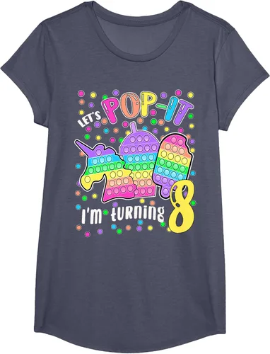 Vista 12 de Let's Pop-it I'm turning 8 Colorful 8th Birthday - Camiseta para niña, Negro