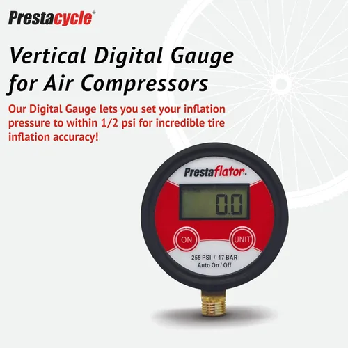 Vista 2 de Prestaflator - Medidor de presión de aire digital vertical – 0– 255 PSI, precisión de 0.1 PSI – Roscas de latón de 1/8 pulgadas para compresores
