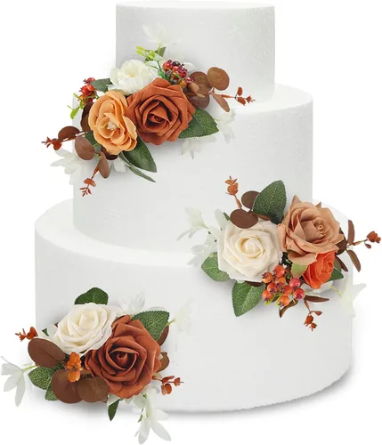 Vista 16 de Rinlong 3Pcs Premade Cake Flowers, Pampas Beige Wedding Cake Decor Beige y almendra