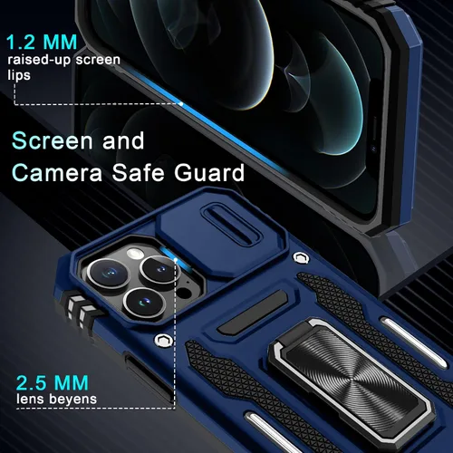 Vista 133 de DEERLAMN Funda para iPhone Xs Max con funda deslizante para cámara + protector de pantalla, soporte giratorio de anillo de grado militar a prueba