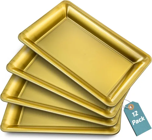 Vista 13 de Bandeja de Servir de Plástico Transparente (Paquete de 4) Bandejas y Platos Desechables Transparentes con Borde Dorado para Servir Alimentos