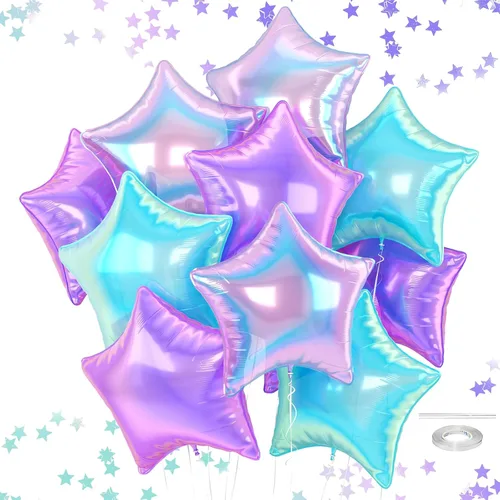 Vista 16 de Globos de estrellas rojas, azules y negras, globo de papel de aluminio de 18 pulgadas para helio, paquete de 10 globos rojos y azules, globo de Negro