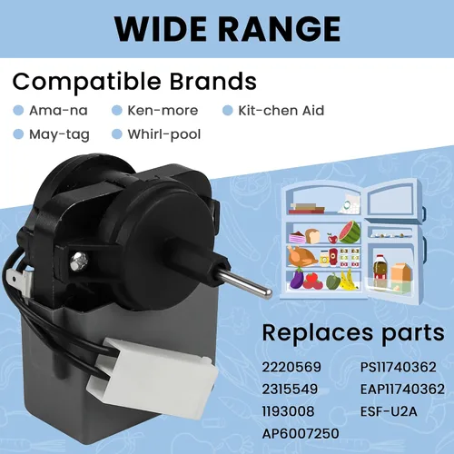 Vista 4 de AMI PARTS 2315549 Motor del Ventilador del Evaporador del Refrigerador Compatible con Refrigerador Whirlpool Kenmore Reemplaza WP2315549 2220569