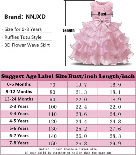 Vista 5 de NNJXD - Vestido de niña con volados y encaje, para fiesta o boda