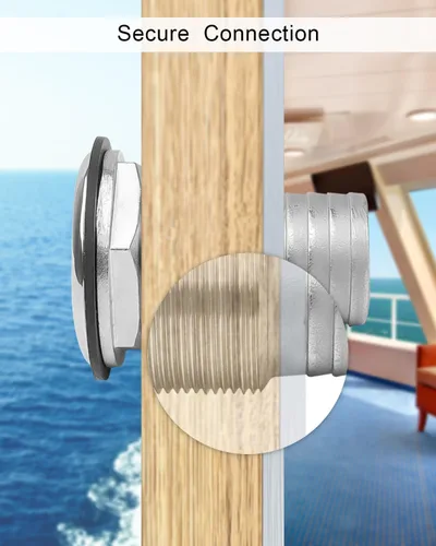 Vista 4 de Ajuste corto recto a través del casco de púas con tuerca y junta personalizada para barco RSV Yate, acero inoxidable marino 316 a través del casco