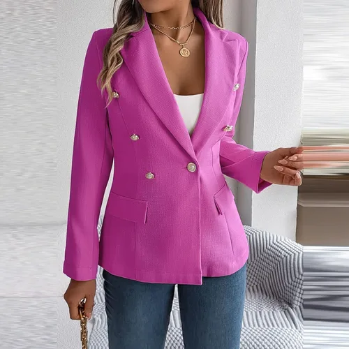 Vista 3 de Women's Casual Work Office Open Front Long Sleeve Double Breasted Fashion Blazer Jackets Top
