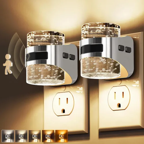 Vista 16 de L LOHAS LED Luz nocturna con sensor de movimiento, luces nocturnas de burbujas enchufables a la pared, luz nocturna de cambio de temperatura