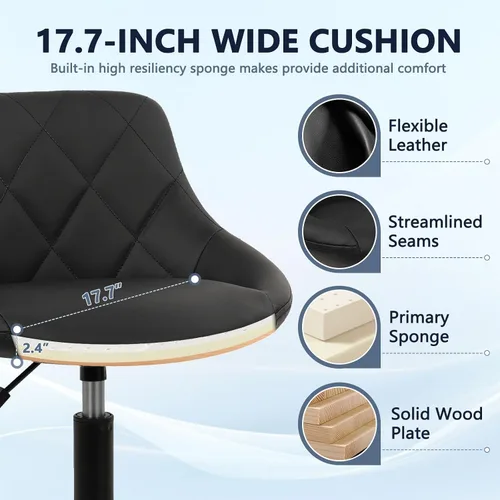 Vista 5 de KLASIKA Silla de dibujo con respaldo, taburete giratorio de cuero sintético ajustable en altura con anillo para el pie, silla de oficina ergonómica