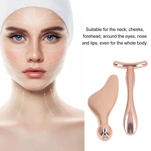 Vista 3 de 2 varillas de masaje con rodillo facial, masajeador facial en forma de T, herramientas de masaje facial de metal de enfriamiento, rodillo de piel