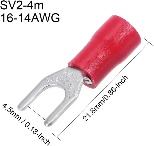 Vista 3 de uxcell 200 piezas SV2-4M aisladas espada de horquilla tipo U conector de alambre terminal eléctrico de crimpado 16-14AWG rojo
