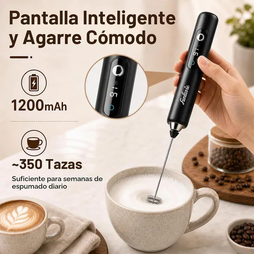 Vista 6 de Varita espumadora de leche recargable de mano con 3 cabezales Negro-De Mano