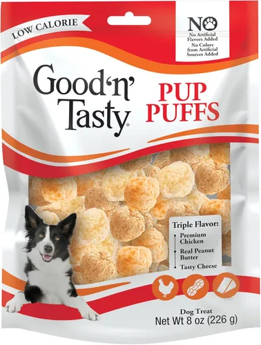 Vista 14 de Good 'n' Tasty Pilas de triple sabor con queso, 9 onzas, aperitivos de tamaño bocado para perros con pollo premium y queso real