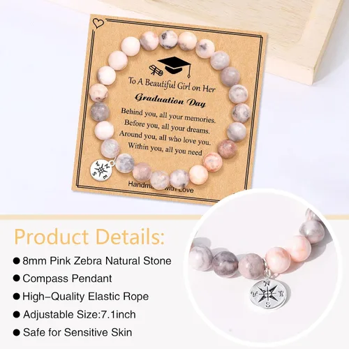Vista 11 de 2024 Graduation Gifts for Her Him Natural Stone Bracelet Class of 2024 High School College Graduation Gift for Women Men
