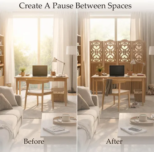 Vista 4 de Divisor de habitación de 4 paneles totalmente montado, separadores de habitación tallados y pantallas plegables, divisor de madera de 5.6 pies
