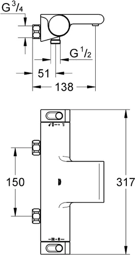Vista 2 de GROHE 34484001 Grohtherm 2000 Mezclador termostático para baño y ducha