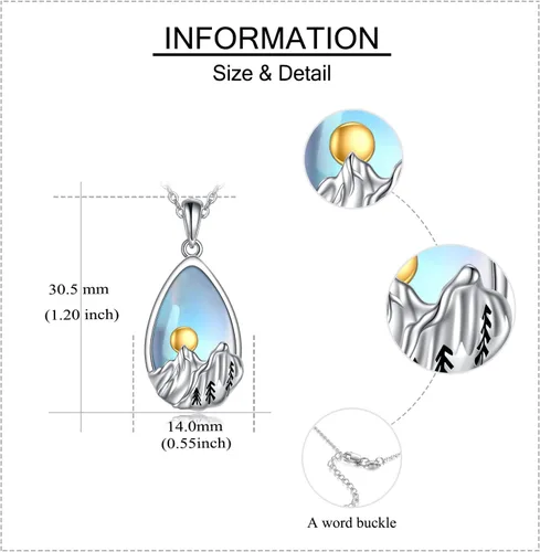 Vista 4 de YFN Collar de plata de ley con dije de onda del océano y cadena de montaña, regalo de joyería para esquiadores, excursionistas, campistas