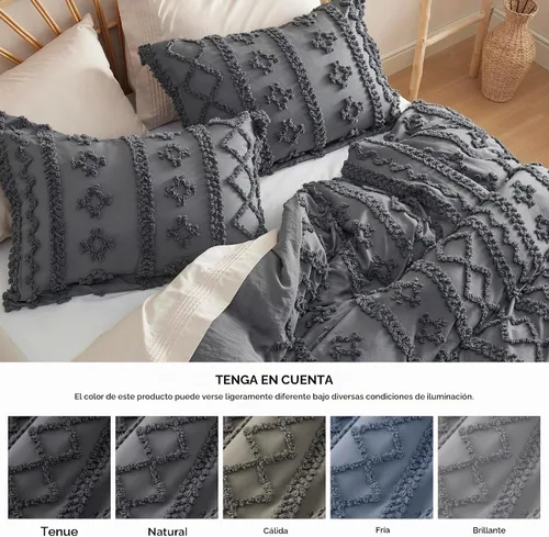 Vista 7 de Bedsure Funda de edredón bohemia tamaño Queen, bordado copetudo, 3 piezas, gris oscuro 15 - Gris oscuro - Elegante (sin edredón)