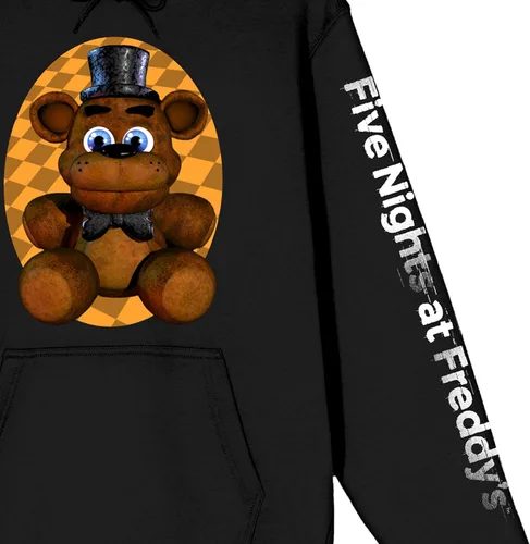 Vista 3 de Bioworld Five Nights at Freddy's Plush Bear and Sleeve Title Logo - Sudadera con capucha negra para adulto