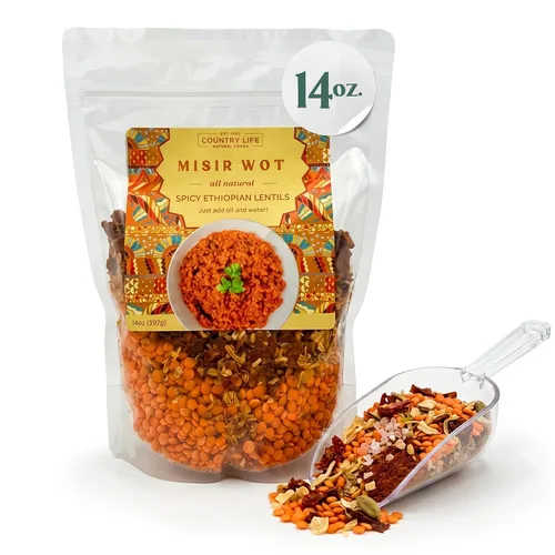 Vista 7 de Country Life - Comida fresca de lentejas rojas etíopes, plato rápido y fácil, a base de plantas, vegano, delicioso con pan plano y arroz, 14 onzas
