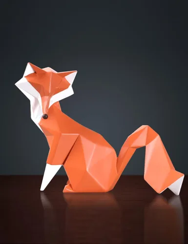 Vista 2 de HAUCOZE Figura de estatua de zorro moderna escultura de animal para decoración del hogar, arte geométrico, regalo para estante, escritorio, sala