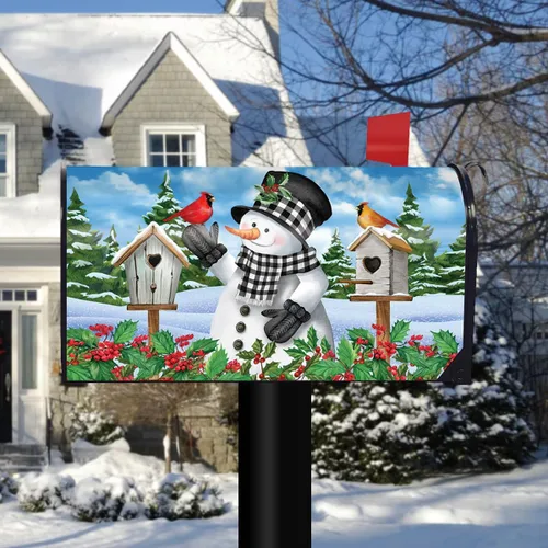 Vista 2 de Briarwood Lane - Funda para buzón grande de nieve a cuadros de invierno 26 - Damas y pájaros