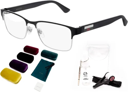 Vista 2 de Gucci GG0750O - Lentes de metal con forma rectangular + paquete con kit de gafas de lujo eSHADES, Negro Negro