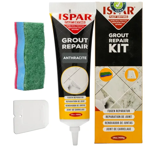 Vista 9 de ISPAR Kit de reparación de lechada para azulejos, relleno de lechada gris oscuro de 8.8 onzas, pasta de reparación de lechada premezclada, relleno