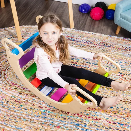 Vista 5 de Waldorf Rocker Board para niños pequeños, tabla de escalada y mecedora segura y no tóxica