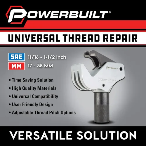 Vista 3 de Powerbuilt Herramienta Universal de Reparación de Roscas 11/16" - 1-1/2" SAE / 17-38mm Métrica - Herramienta para Arreglar Roscas Dañadas - 643029ECE
