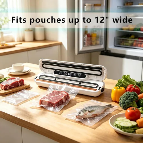 Vista 8 de Máquina selladora al vacío de alimentos con 25 bolsas, potencia de succión de 65 kPa, máquina de sellado al vacío, automática compacta de un solo