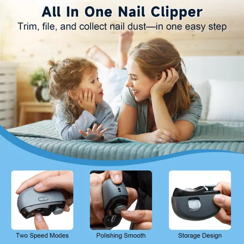Vista 3 de Electric Nail Clipper 3-in-1 Automatic Nail Clippers, Fingernail Toenail Trimmer Electric Toenail Clippers with LED Light Clip Storage 2 Speeds Nail