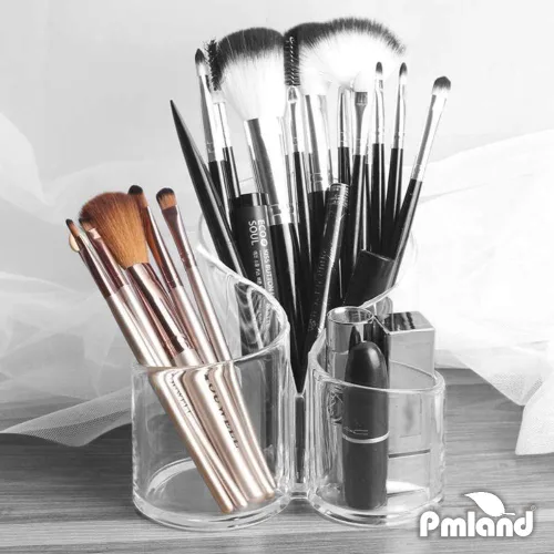 Vista 3 de Recipiente de acrílico ondulado de alta calidad para colocar cepillos de maquillaje y cosméticos.