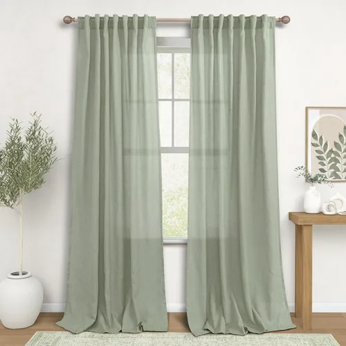 Vista 50 de Cortinas rústicas color beige tostado de 42 x 84 pulgadas de largo para sala de estar, juego de 2 paneles transparentes de lino natural, imitación