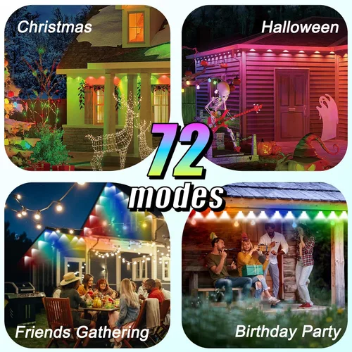 Vista 7 de Luces Permanentes para Exteriores, Luces de Cadena para Exteriores de 200 pies RGB Inteligentes con 72 Modos de Escena, Luces de Vacaciones