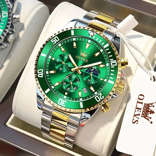 Vista 2 de OLEVS Mens Big Face Watches Stainless Steel Waterproof Date Analog Quartz Watches Fashion Business Chronograph Moon Phase Wrist Watches for Men