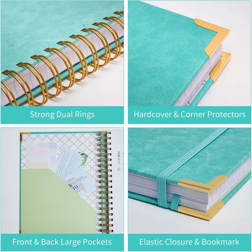 Vista 5 de Cuaderno en espiral, cuaderno de cuero de tapa dura de 365 páginas, diario de gran formato A5 para mujeres y hombres, cuadernos rayados