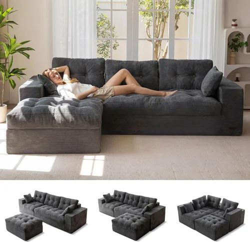 Vista 11 de MAXYOYO Sofá modular modular en forma de L de 96 pulgadas con otomana, sofá sin hueso con cojín en capas, sofá tapizado en una caja, combinación