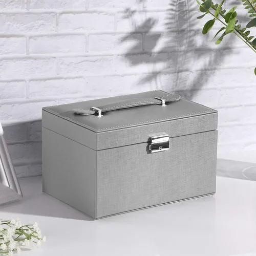 Vista 3 de BEWISHOME Jewelry Box, 20 Section Jewelry Organizer Box for Earrings,Rings,Necklaces,Cufflinks,Pendants Grey, Birthday Gift for Women,Women