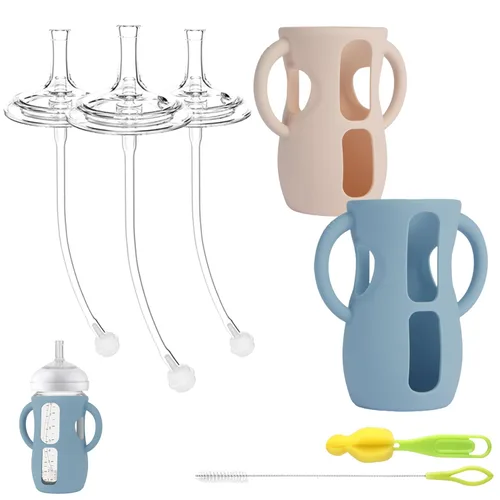 Vista 8 de Kit de Conversión de Vaso con Pajita con Fundas de Silicona para Biberón de Vidrio Natural Avent de 8oz, Kit de Transición de Vasos Entrenadores