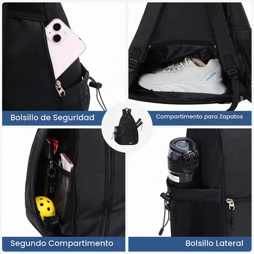 Vista 2 de Sucipi Pickleball Bag for Men & Women,Convertible Backpack with Fence Hook Negro