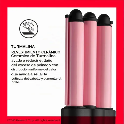 Vista 2 de [Usado] Revlon Ondulador de pelo jumbo de 3 barriles Ondas de aspecto natural de larga duración, (rosa)