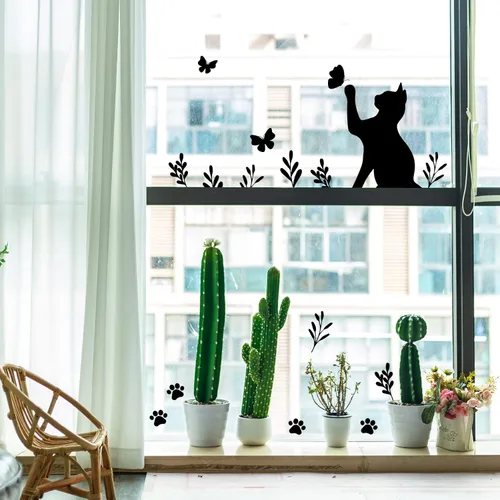 Vista 3 de SUPERDANT Calcomanías de pared de gatos negros para decoración de pared de Gato negro