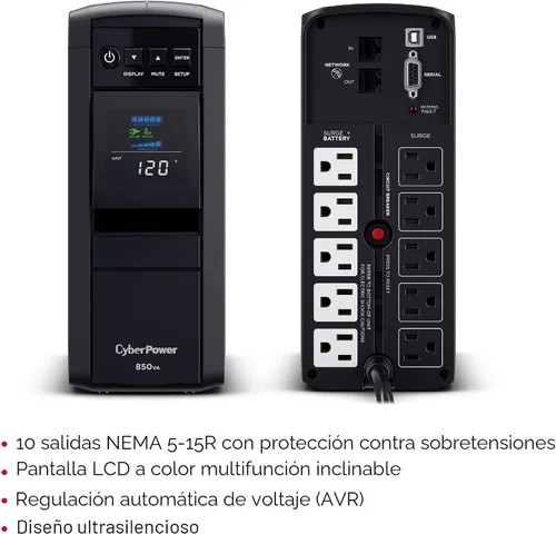 Vista 5 de CyberPower CP850PFCLCD PFC Sinewave UPS batería de reserva y protector contra sobretensiones